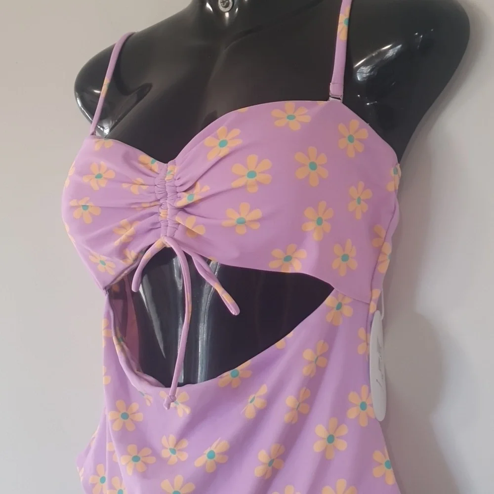 NEW Princess Polly Size 8 One Piece Cut Out Swimmers Purple and Yellow Flowers - Picture 2 of 7